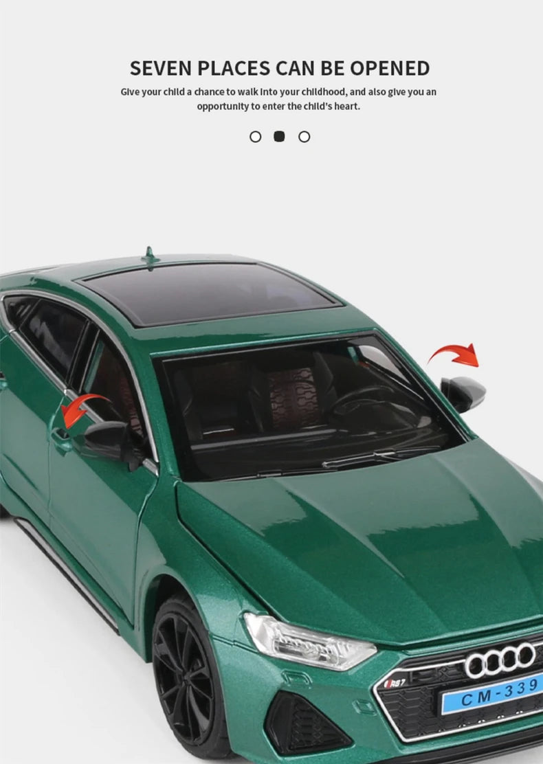 1:24 Audi RS7 Coupe Die-Cast Model Car – Metal Toy Sports Vehicle with Sound & Light Features | Collectible Toy for Kids & Car Enthusiasts