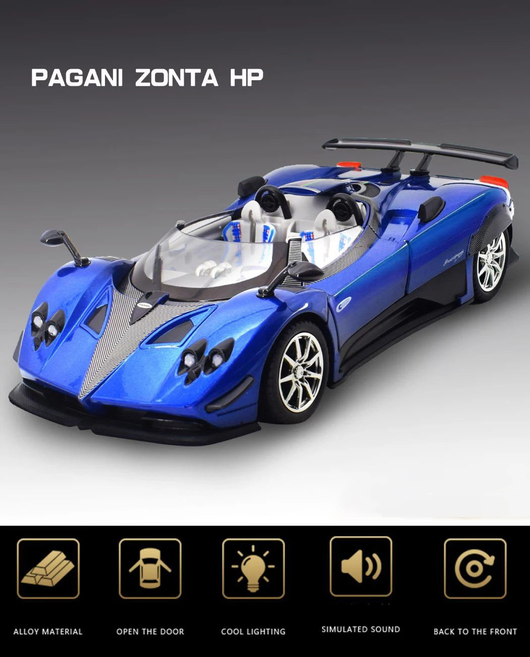 1:24 Pagani Zonda HP Barchetta Alloy Sports Car Model – Diecast Metal Racing Vehicle with Sound and Light Features – Toy Gift for Kids