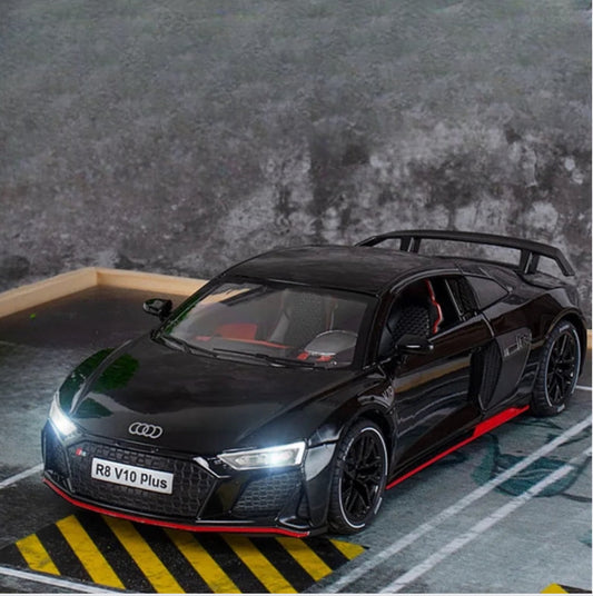 1:24 Scale Audi R8 Style Diecast Sports Car – Metal Model with Lights & Sounds, Collectible Toy for Kids and Enthusiasts