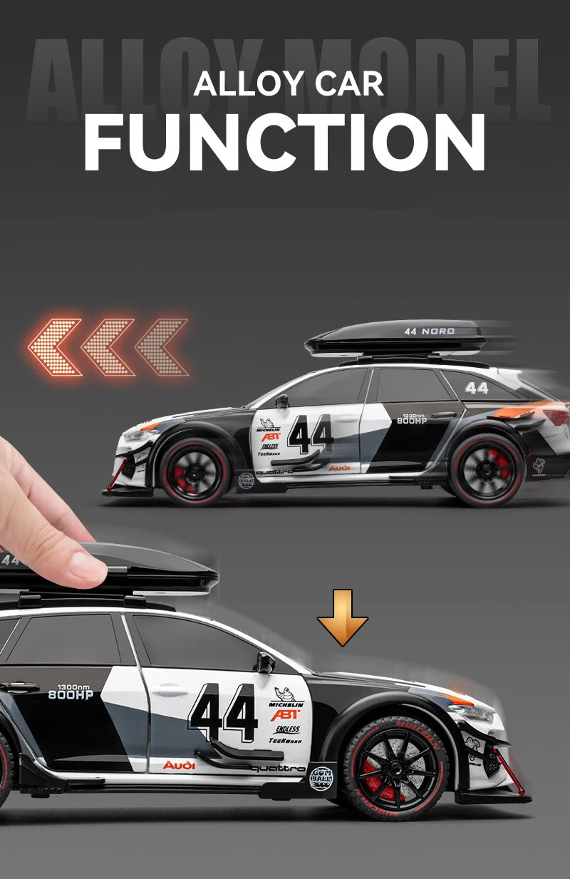 1:24 Scale Audi RS6 Model Car – Alloy Diecast Racing Vehicle with Sound & Light – Pull-Back Metal Toy for Kids, Collectors, and Gifts