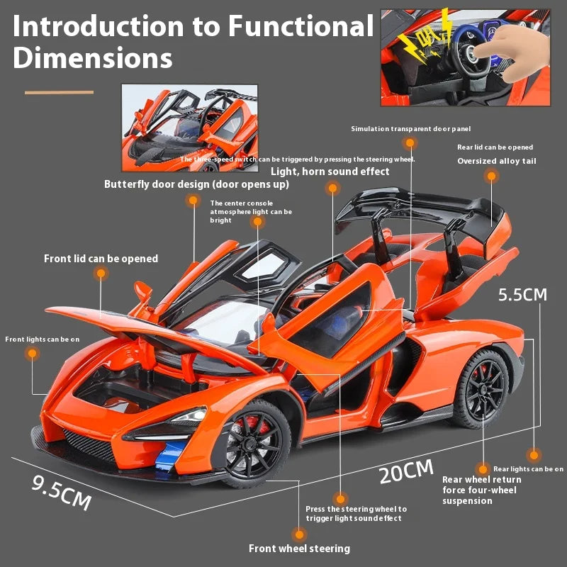 1:24 Scale Senna-Inspired Supercar Diecast Model – Alloy Collectible with Lights & Sounds – Great Gift for Car Enthusiasts
