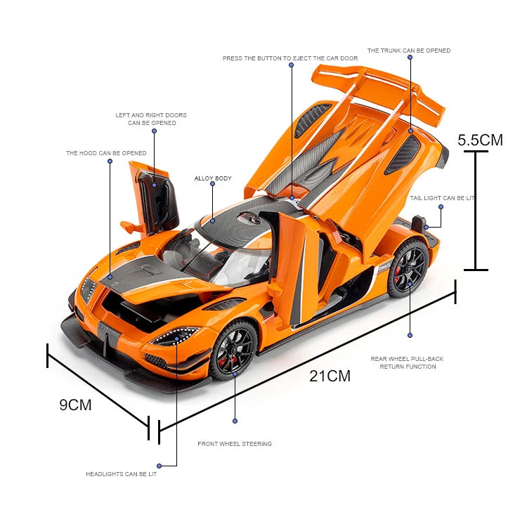 1:24 Scale Koenigsegg ONE 1 Diecast Alloy Car Model with Sound and Lights – Metal Sports Car Replica for Collectors and Kids