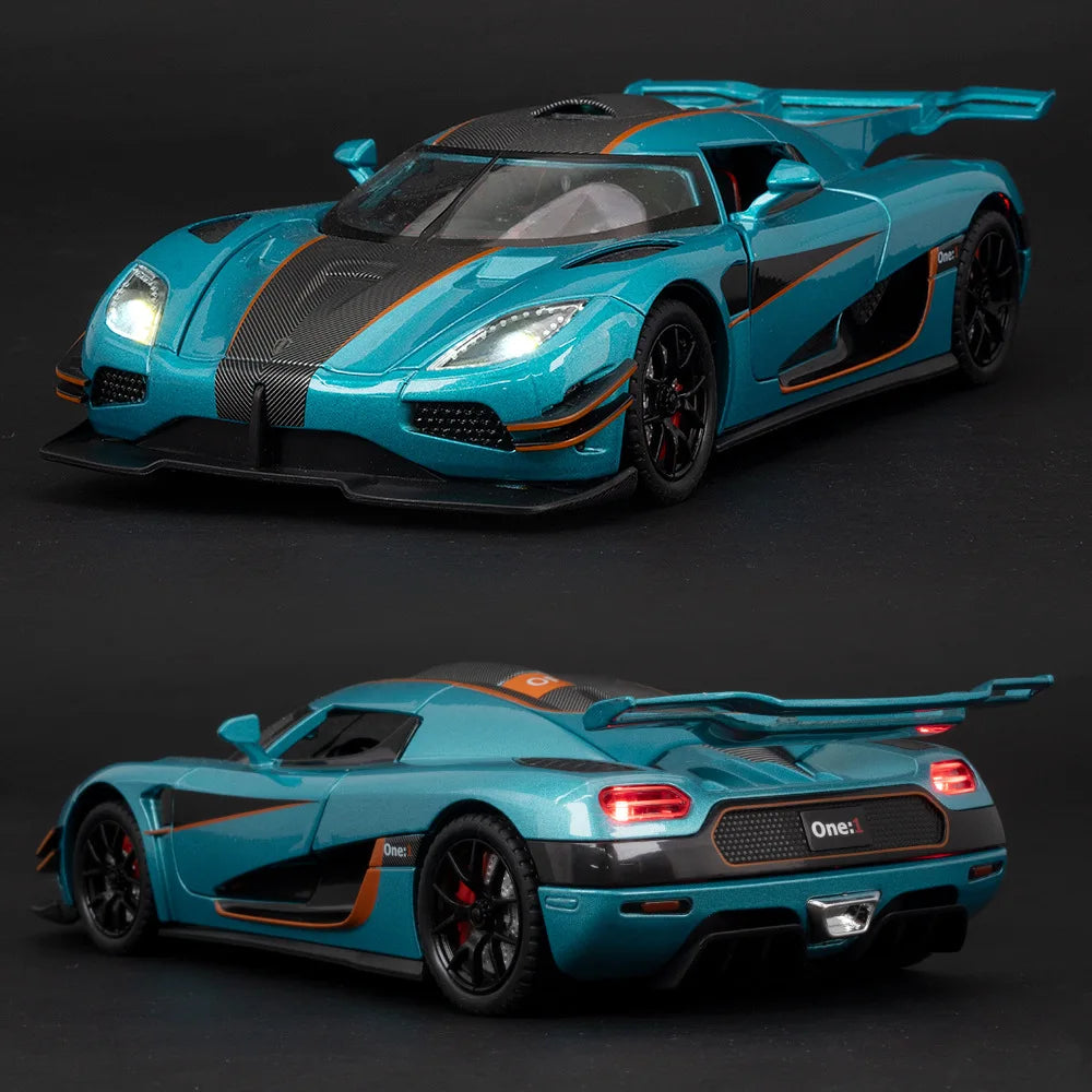 1:24 Scale Koenigsegg ONE 1 Diecast Alloy Car Model with Sound and Lights – Metal Sports Car Replica for Collectors and Kids