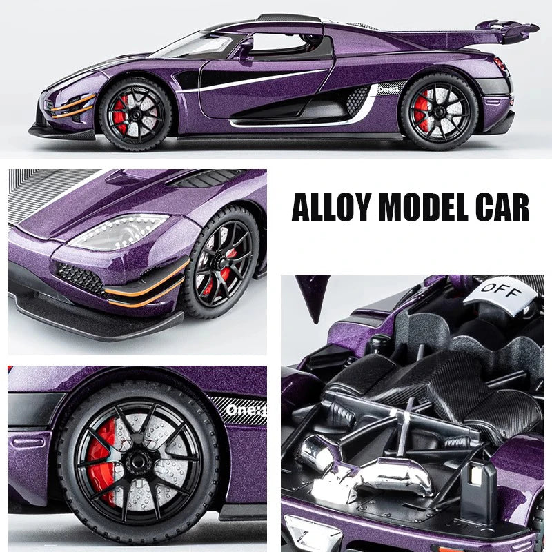 1:24 Scale Koenigsegg ONE 1 Diecast Alloy Car Model with Sound and Lights – Metal Sports Car Replica for Collectors and Kids