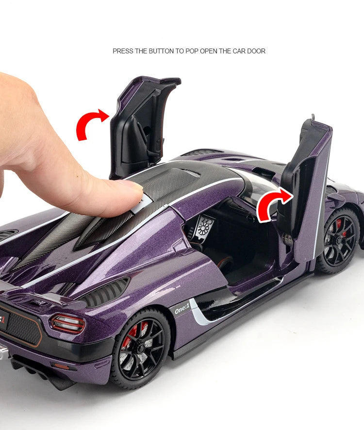 1:24 Scale Koenigsegg ONE 1 Diecast Alloy Car Model with Sound and Lights – Metal Sports Car Replica for Collectors and Kids