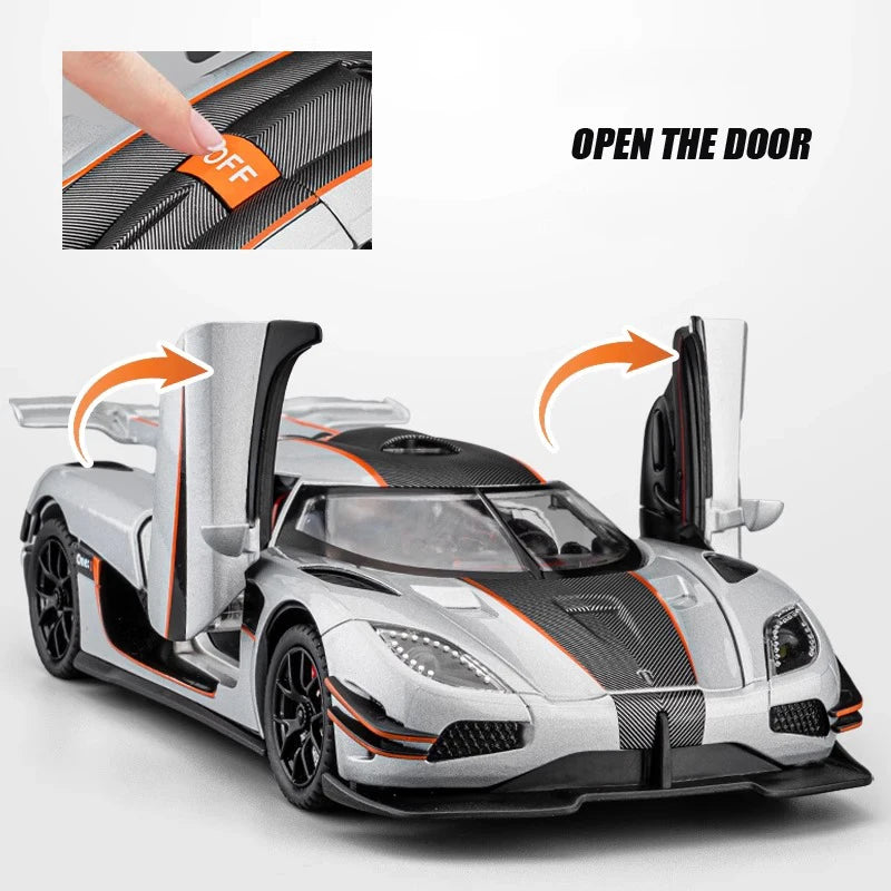 1:24 Scale Koenigsegg ONE 1 Diecast Alloy Car Model with Sound and Lights – Metal Sports Car Replica for Collectors and Kids