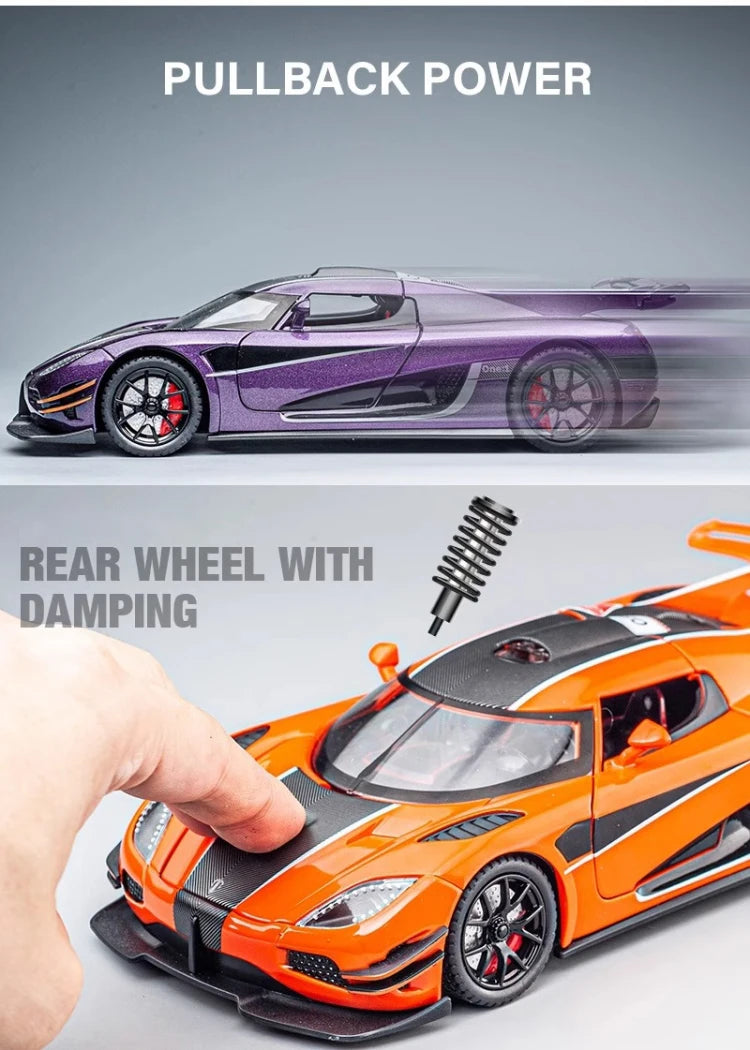 1:24 Scale Koenigsegg ONE 1 Diecast Alloy Car Model with Sound and Lights – Metal Sports Car Replica for Collectors and Kids