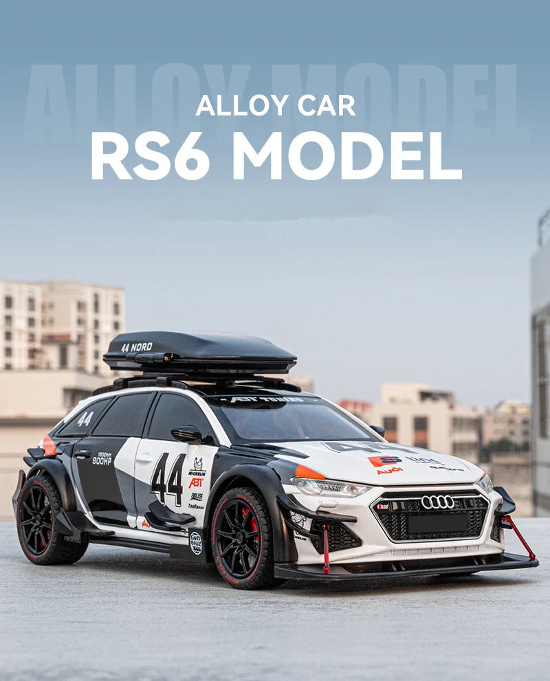 1:24 Scale Audi RS6 Model Car – Alloy Diecast Racing Vehicle with Sound & Light – Pull-Back Metal Toy for Kids, Collectors, and Gifts