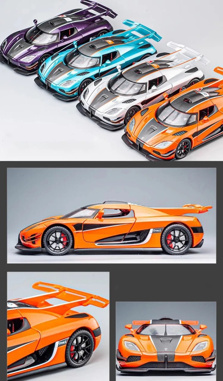 1:24 Scale Koenigsegg ONE 1 Diecast Alloy Car Model with Sound and Lights – Metal Sports Car Replica for Collectors and Kids